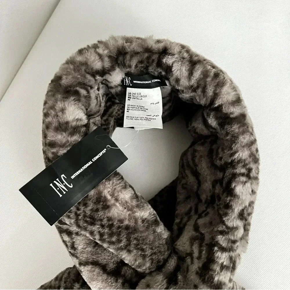 I.N.C Pull-Through Faux -Fur Scarf Snake Print Gray And Black Cozy - Picture 6 of 8